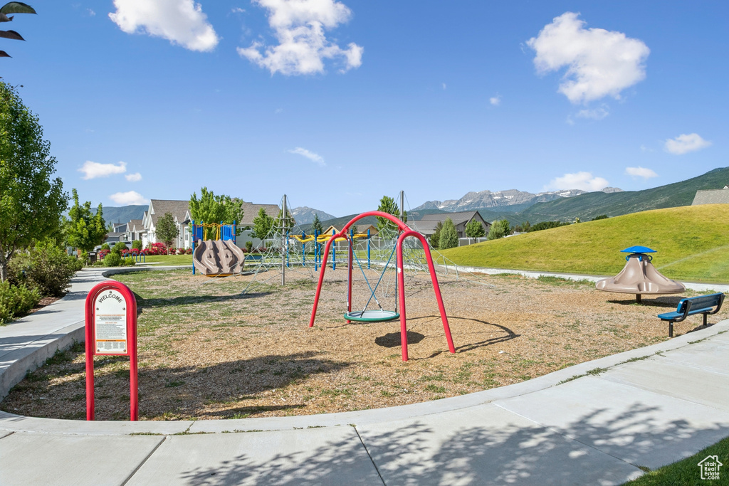 Community play area with a mountain view