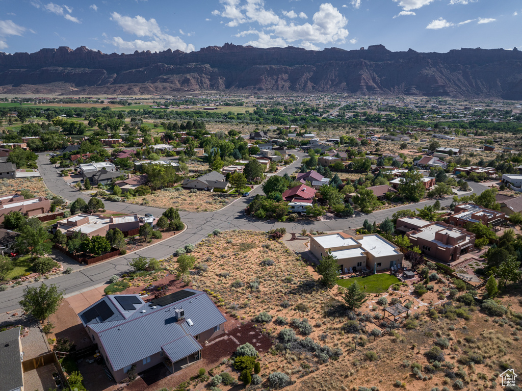 Aerial perspective of suburban area featuring mountains