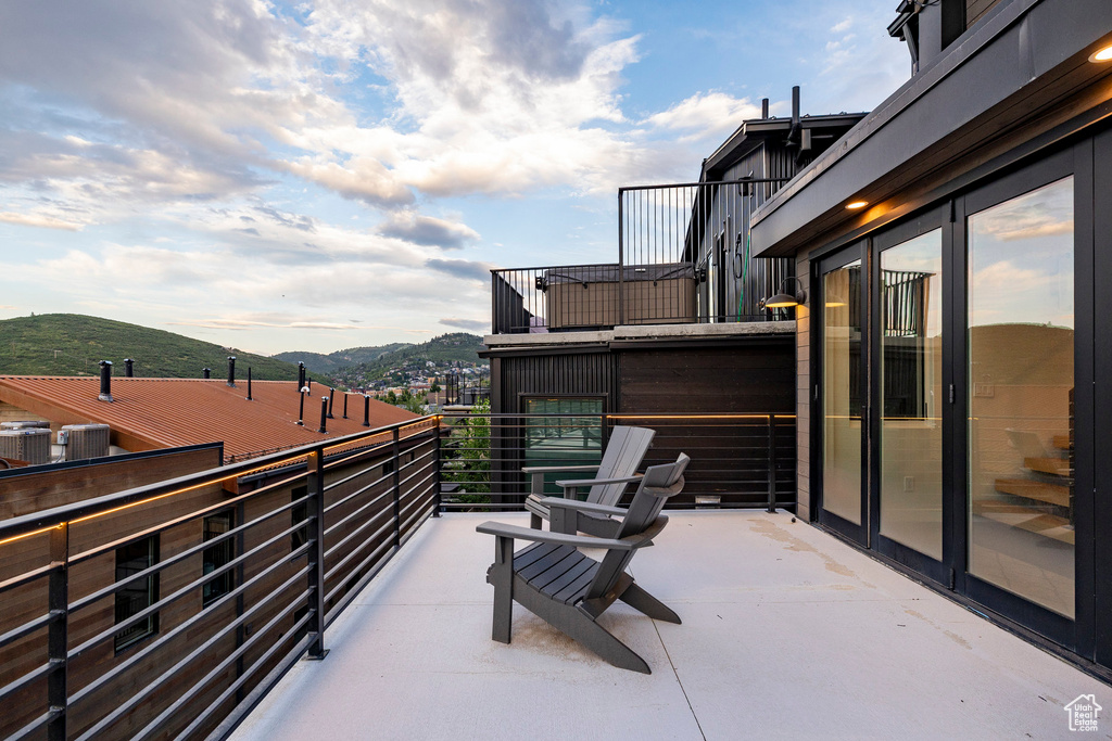 Patio / terrace with a mountain view