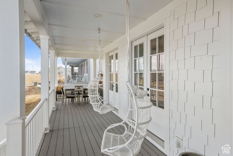 Wooden terrace with french doors