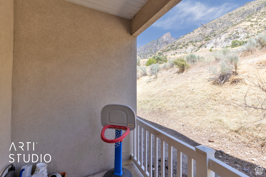Exterior space with a mountain view