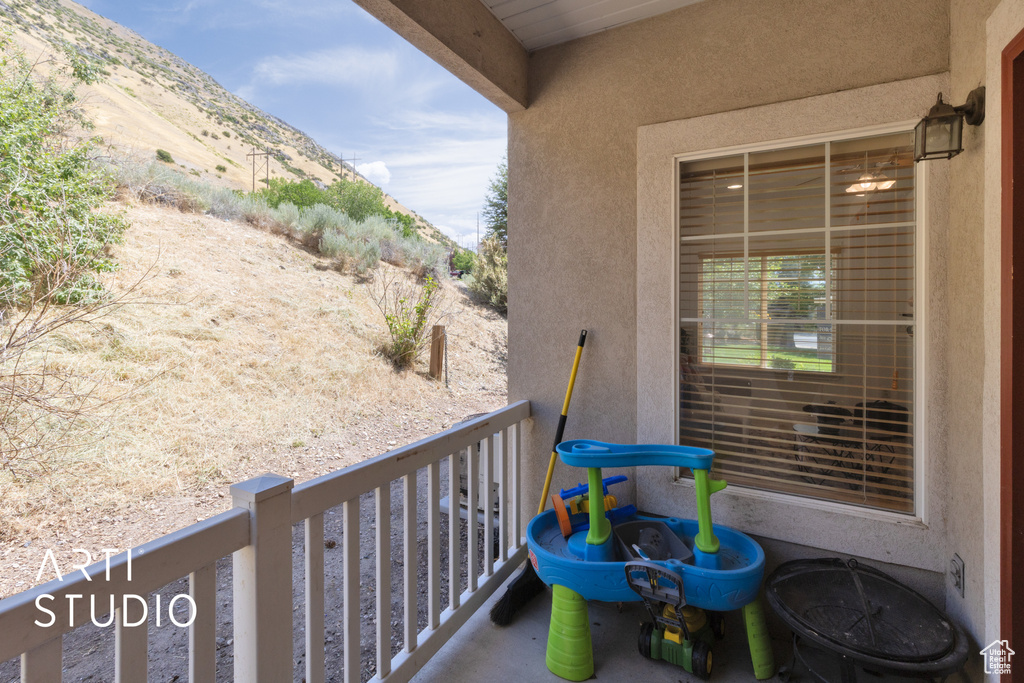 Balcony with a mountain view