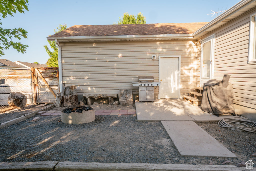 View of patio featuring area for grilling