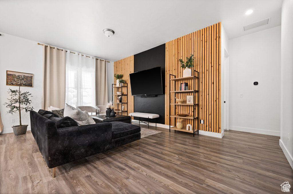 Living room with wood finished floors