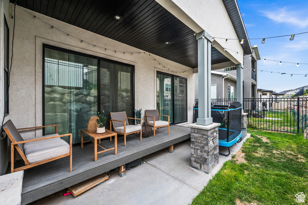 View of patio featuring a deck