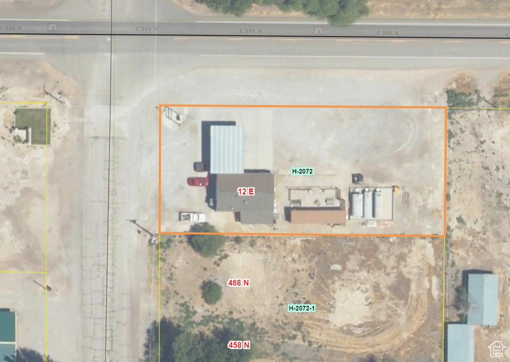 Aerial map of property and surrounding area with property parcel outlined