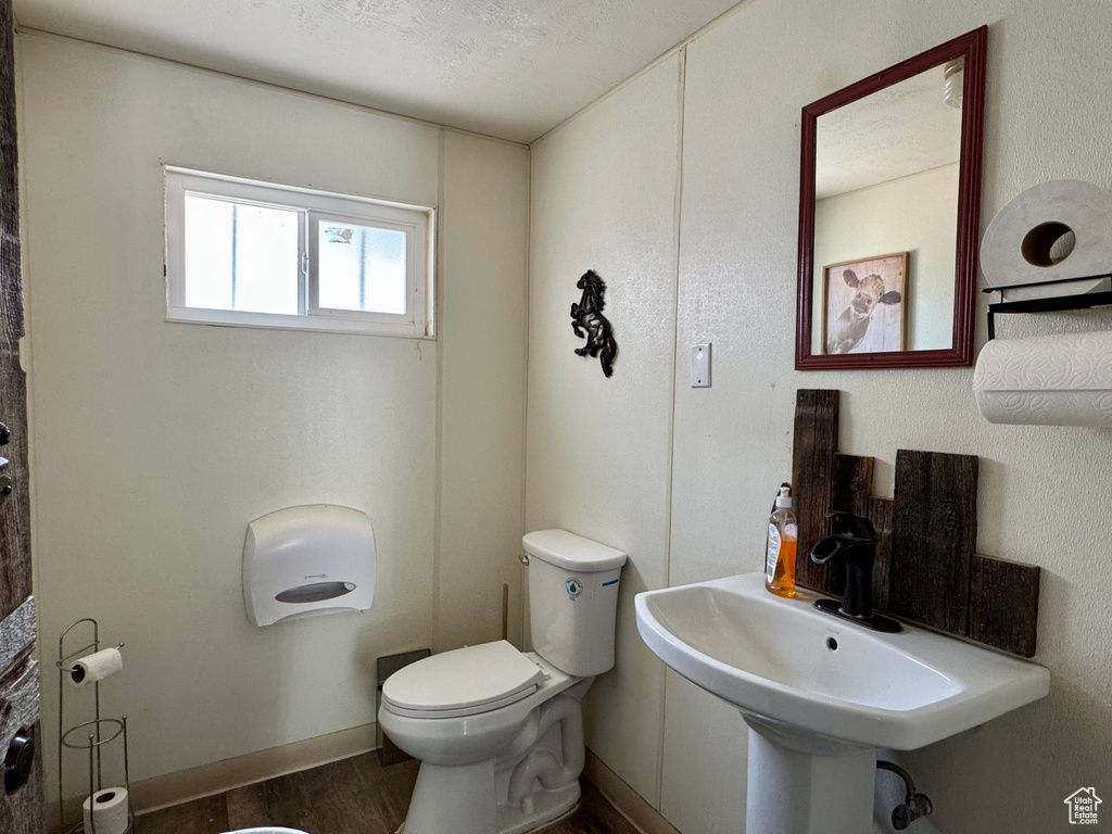 Bathroom with toilet and wood finished floors