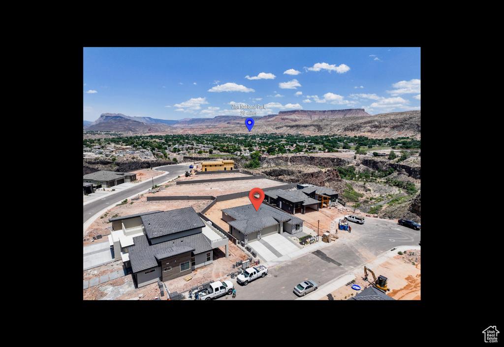 Bird\'s eye view of a mountain backdrop