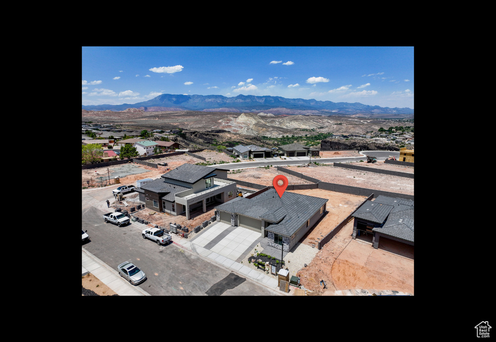 Aerial view of a mountain backdrop