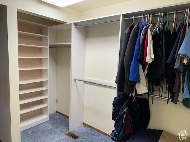 Walk in closet featuring carpet flooring