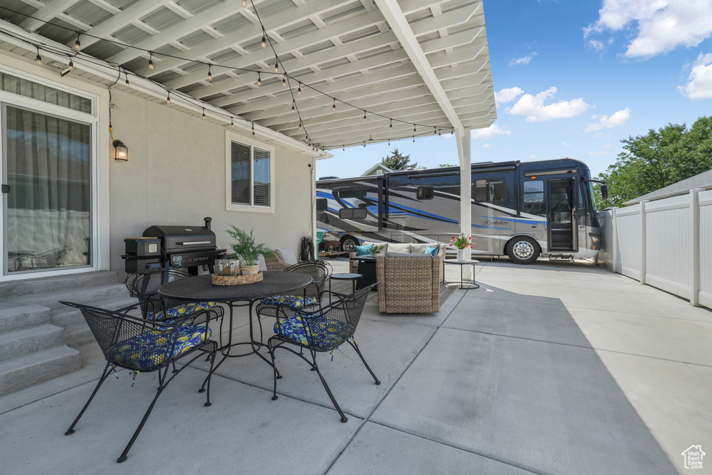 View of patio with grilling area
