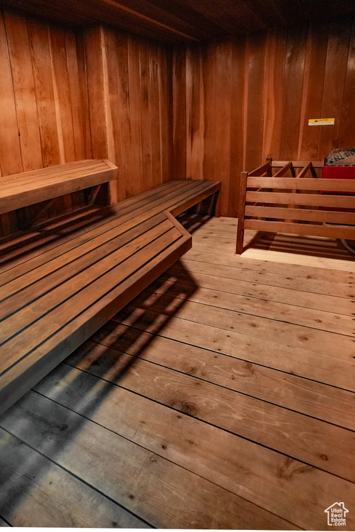 Sauna with wood walls