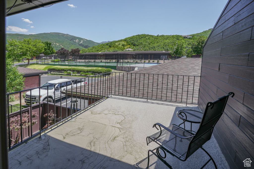 Patio / terrace with a mountain view