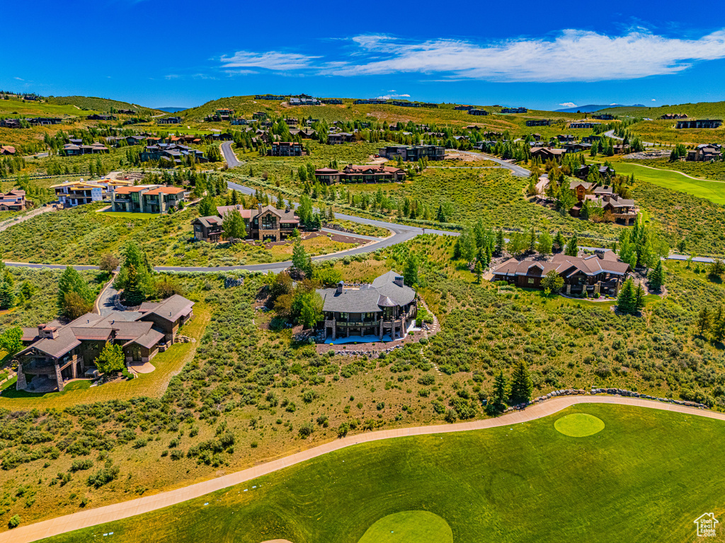 Aerial view of residential area with a golf course