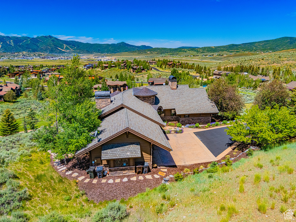 View from above of property with mountains