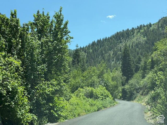 View of asphalt road featuring a view of trees
