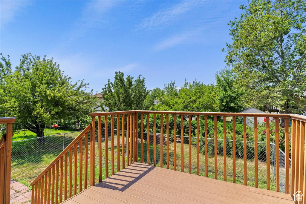 Deck with a fenced backyard