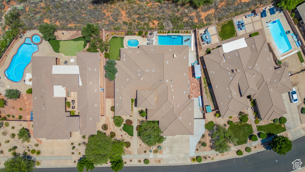 Aerial view of a pool