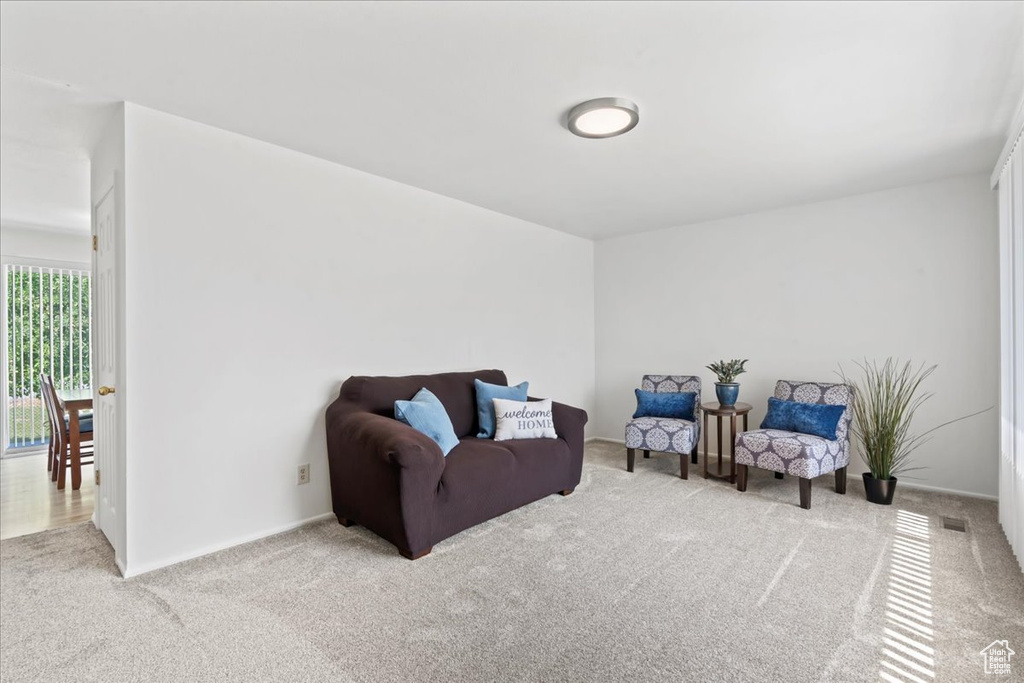 Living area featuring carpet flooring