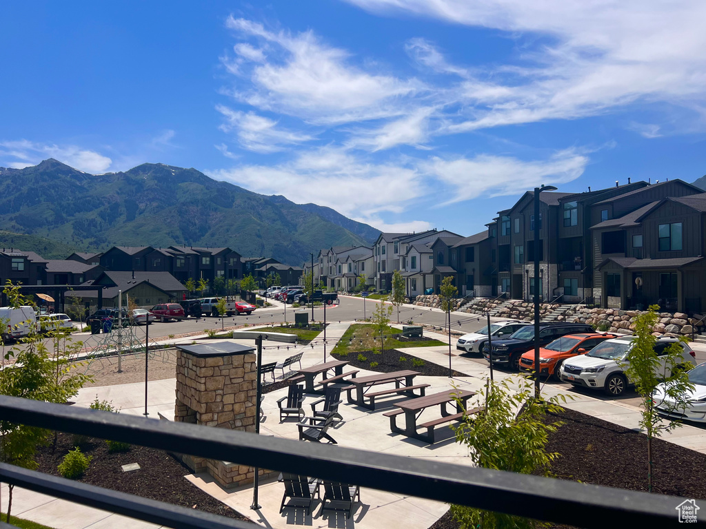 View of mountain background featuring nearby suburban area