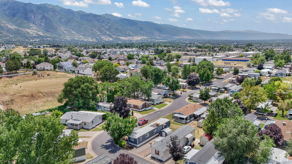 Aerial perspective of suburban area featuring mountains