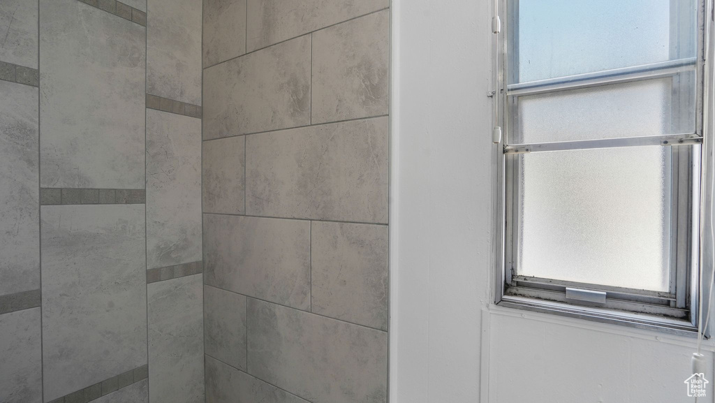 Bathroom view of tiled shower