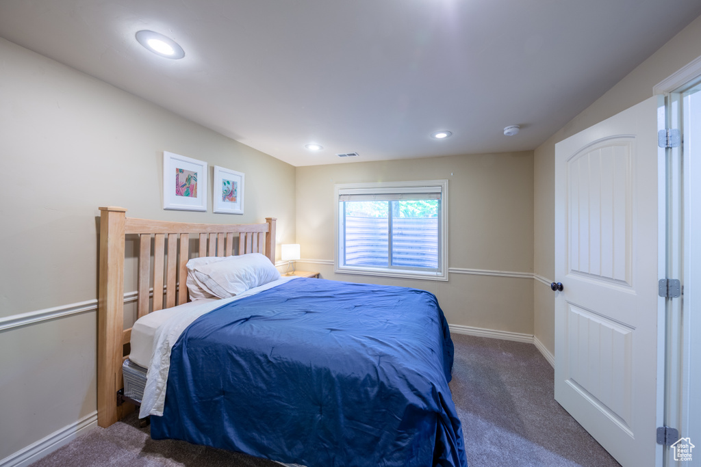 Bedroom with carpet and recessed lighting