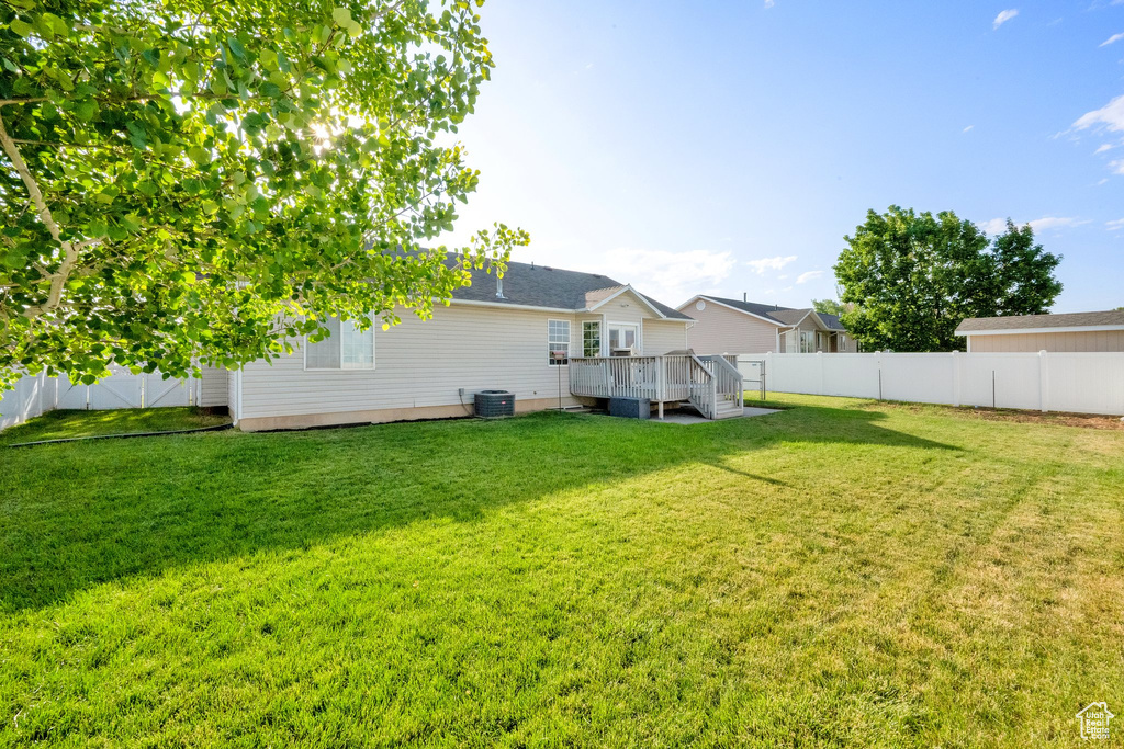 Back of house with a deck and a fenced backyard