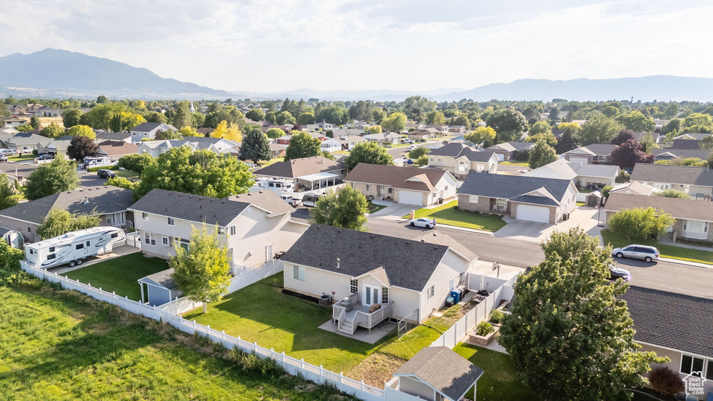 Aerial perspective of suburban area with mountains