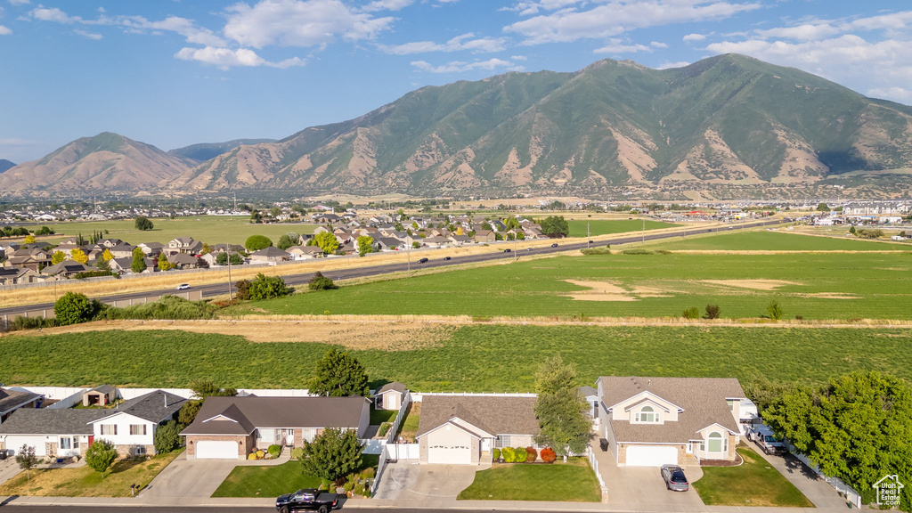 View of mountain background featuring nearby suburban area