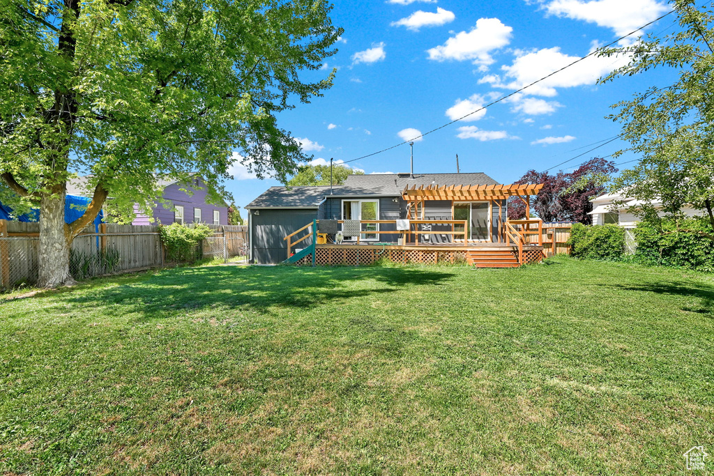 Back of house featuring a deck and a fenced backyard