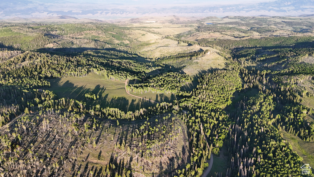 Aerial view of property and surrounding area with a mountainous background