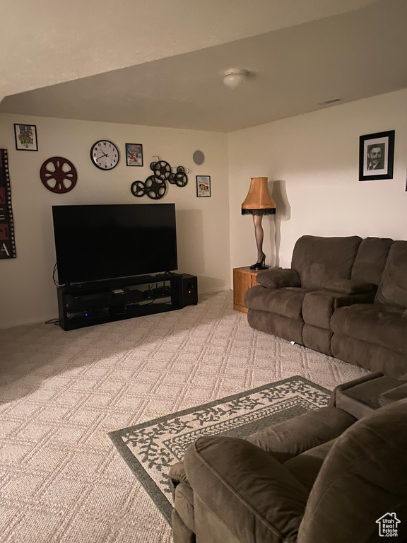 Living area with carpet floors