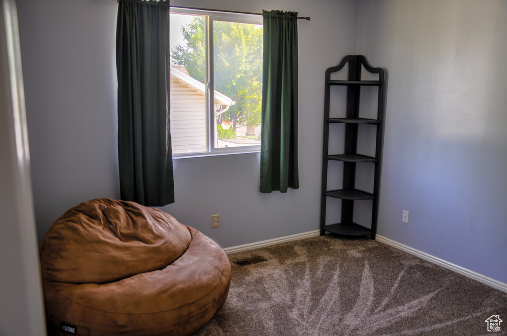 Sitting room featuring plenty of natural light and carpet flooring