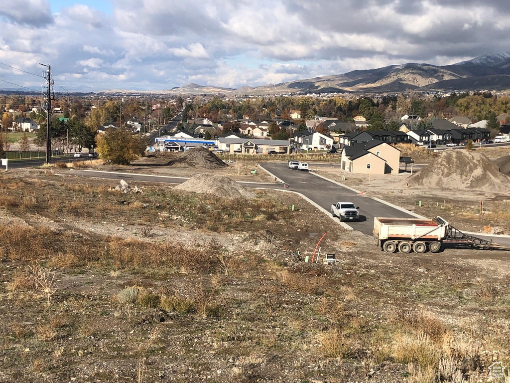 Aerial perspective of suburban area featuring mountains