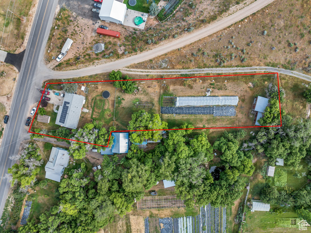 Aerial view of property's location featuring property boundaries highlighted