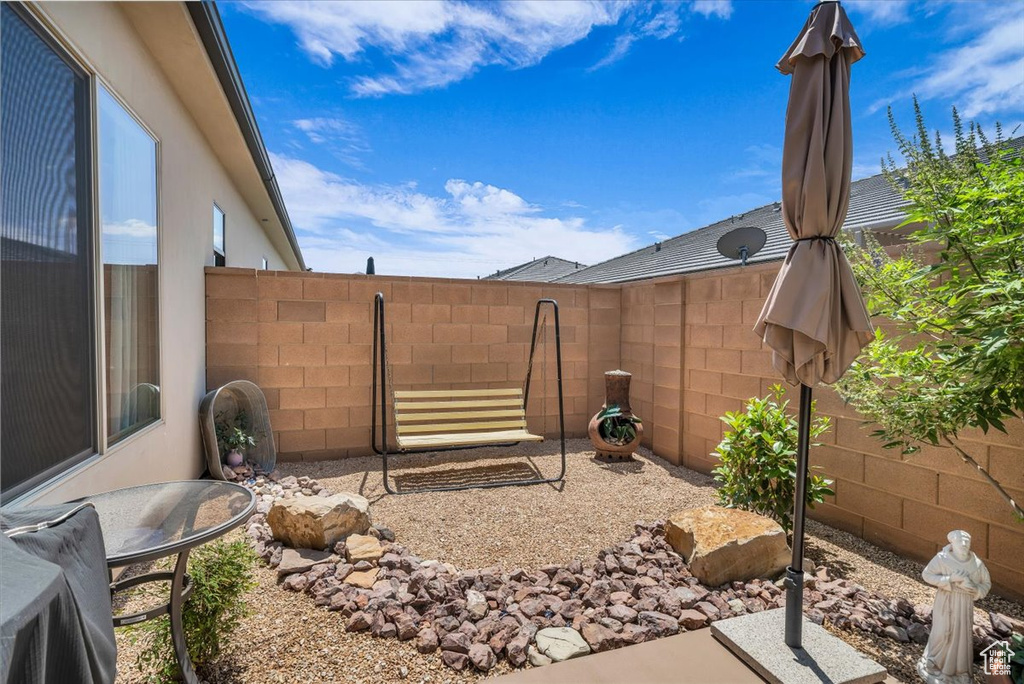 View of fenced backyard