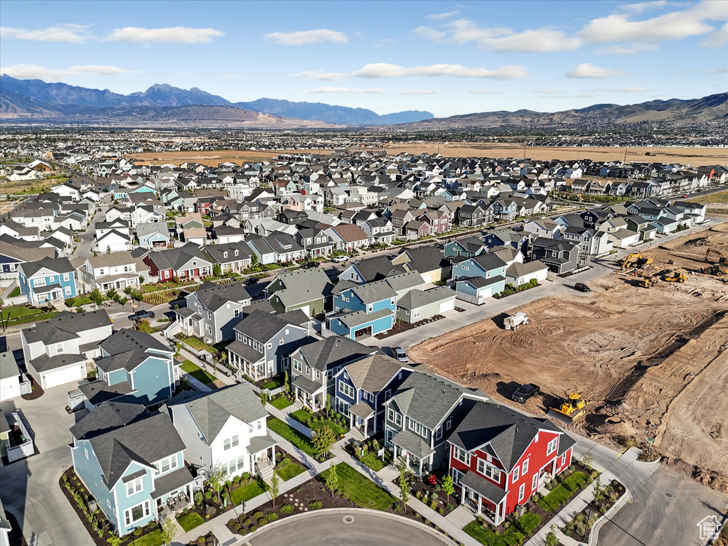 Aerial perspective of suburban area with mountains