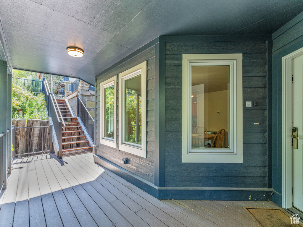 Deck featuring stairs