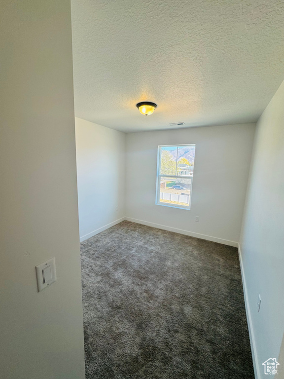 Spare room featuring a textured ceiling and carpet
