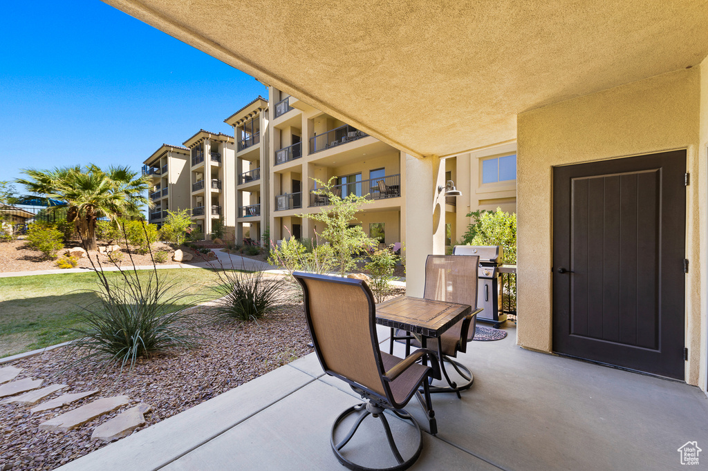 View of patio featuring grilling area