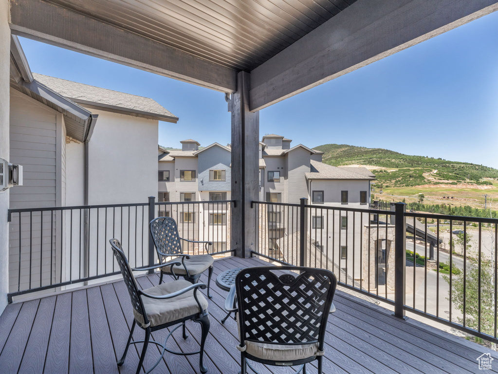 Deck featuring a mountain view