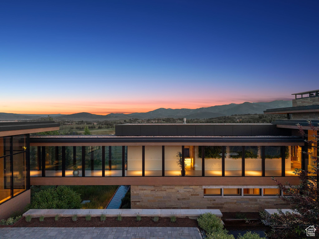Exterior space featuring a mountain view