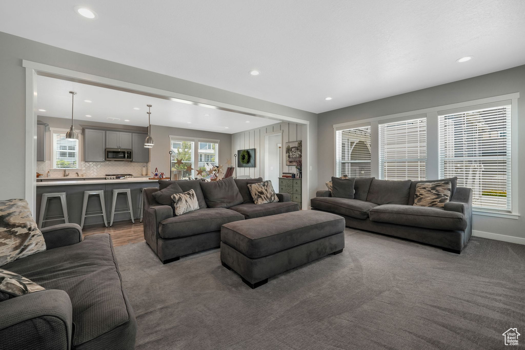 Living room with recessed lighting