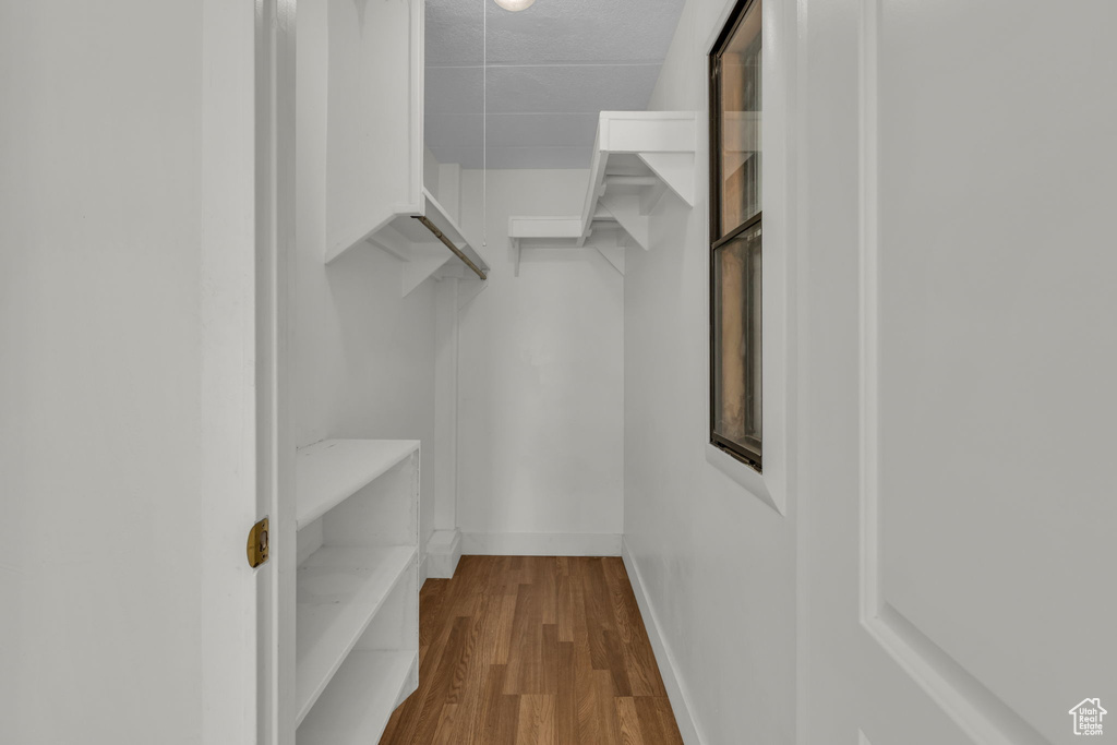 Walk in closet featuring wood finished floors