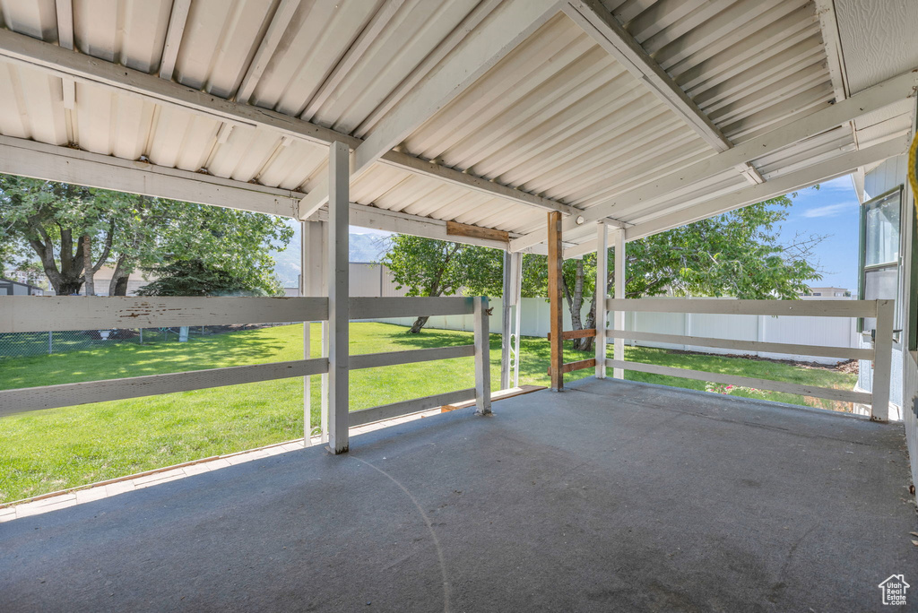 Fenced backyard featuring a patio area