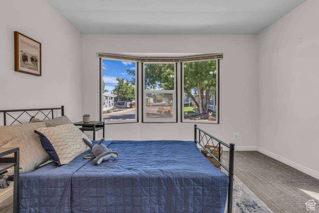 Bedroom with carpet floors and baseboards
