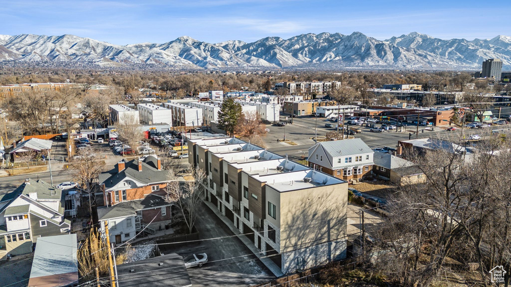 Drone / aerial view of a mountainous background