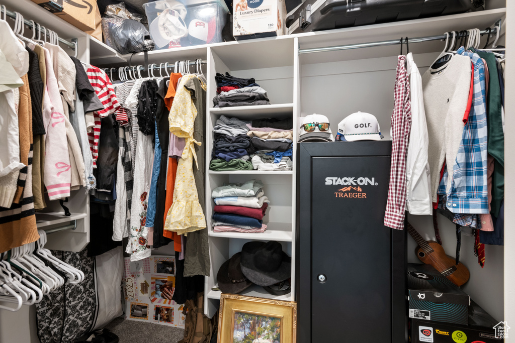 Spacious closet with carpet