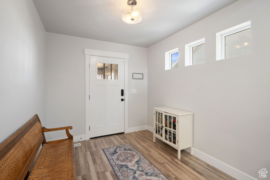 Entryway with light wood-type flooring